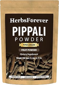 HerbsForever Pippali Piper longum Fruit, Powder |Cold Relief, Digestion & Gut Health Spices for Meat Seasoning| Wild Harvested-Non GMO, Vegan- 2X Potency,Ultra Clean,Steam Treated |230 GMS- 12LBS