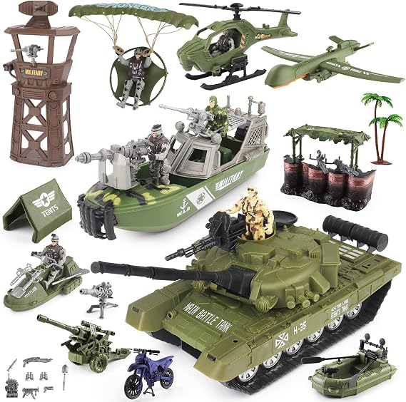 deAO Army Toy Set 20PCS Military Toys with Tank Boat Army Men Figures