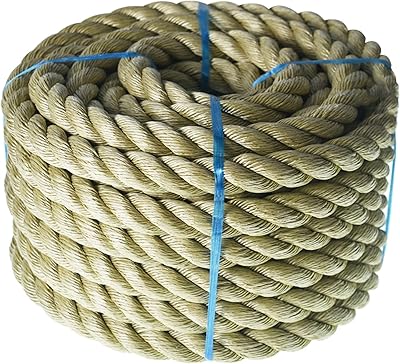 34 inch 1 inch Diameter Twisted Manila Rope, Twisted 3 Strand, Polypropylene Rope for Indoor Outdoor Use for Landscaping, Tug of War, Projects and Tie Downs