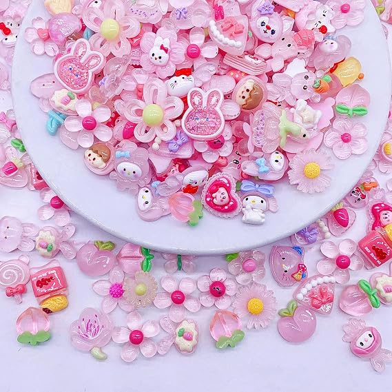 100 Pcs Flat Back Resin Slime Charms Bulk for Crafts, 3D Flatback Cute Charms Making Supplies for DIY Scrapbooking Crafting (Pink)