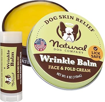 Natural Dog Company Wrinkle Balm for Dogs Bundle 4 oz Tin & 0.15 oz Travel Stick All-Natural, Lick-Safe Dog Lotion for Wrinkles, Dry Skin, Yeast Infection Treatment French Bulldog Care