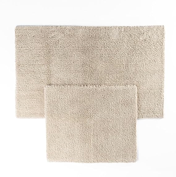 Soley | Monolo | 100% Natural Cotton 2-Piece Bath Rug Set (Beige)