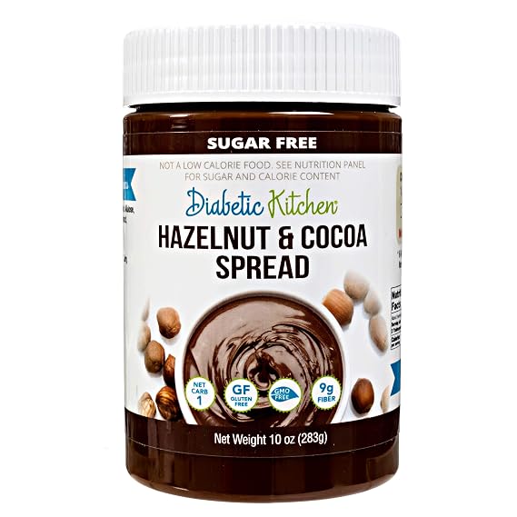 Diabetic Kitchen Sugar Free Hazelnut Cocoa Spread - Low Carb Chocolate Dessert Spread - w/Prebiotics, No Erythritol, Artificial Sweeteners or Sugar Alcohols, 1 Net Carb & 9g Fiber