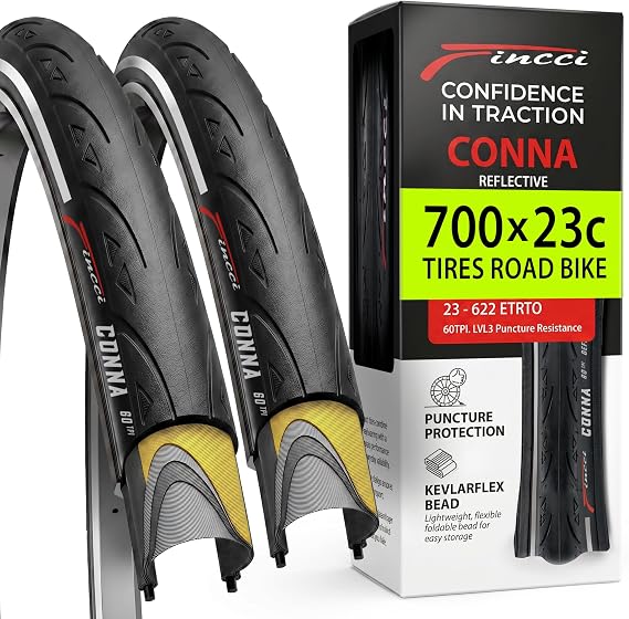 Pair 700x23c Road Bike Tires - Foldable 23-622 with 1mm Anti Puncture 28" | Folding 28 inch Bicycle Tyres, Accessories for Racing, Touring and Cycling Bikes, Front and Rear Replacement