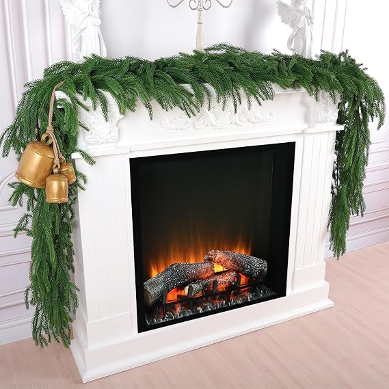 Rowfad 4 Pcs 9 Ft Artificial Norfolk Pine Garlands, Realistic Christmas Pine Garland Faux Winter Greenery for Holiday Table Centerpiece, Mantel, Wall, Indoor, Outdoor Christmas Decor (4, 9 Ft)