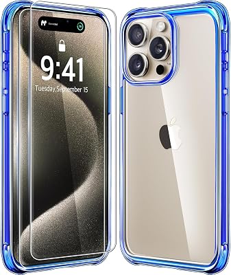 Mkeke for iPhone 15 Pro Max Case Blue, [Not-Yellowing] with 2X Screen Protector, [Military-Grade Drop Protection] Shockproof Protective Phone Cases 2023