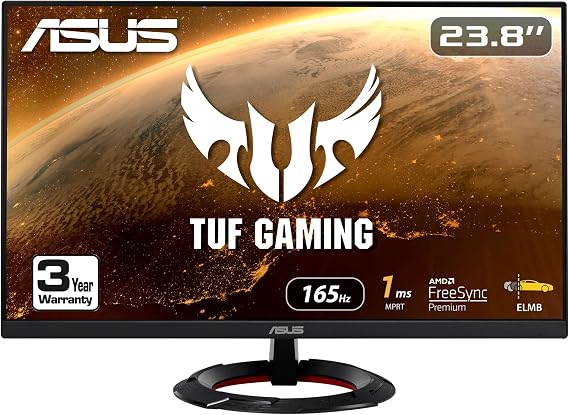 ASUS (VG249Q1R TUF Gaming 23.8 1080P Monitor - Full HD, IPS, 165Hz (Supports 144Hz), 1ms, Extreme Low Motion Blur, Speaker, FreeSyncTM Premium, Shadow Boost, VESA Mountable, DisplayPort, HDMI,Black