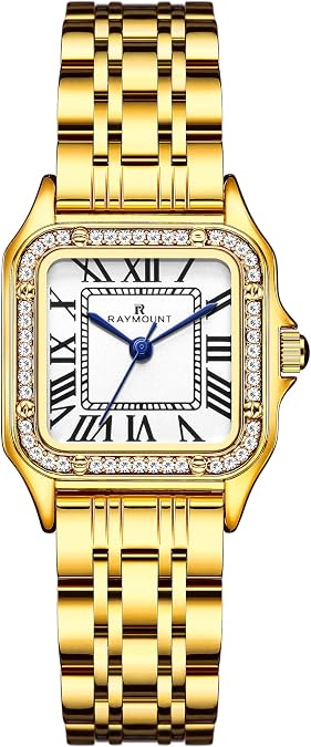 FORSINING Classic Square Watches for Women with Crystal Accents and Stainless Steel, Roman Numerals Ladies Casual Dress Watch