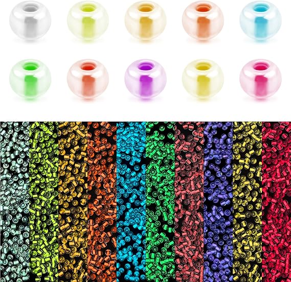 4000pcs Glow Seed Beads - 10 Colors, 3mm Luminous Glow in Dark Glass Beads for Bracelets, Necklace, Anklet, Earrings - DIY Craft