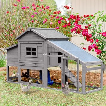 Aivituvin Wooden Chicken Coop Hen House, Outdoor Large Rabbit/Bunny Hutch, Small Animal Cage Grey