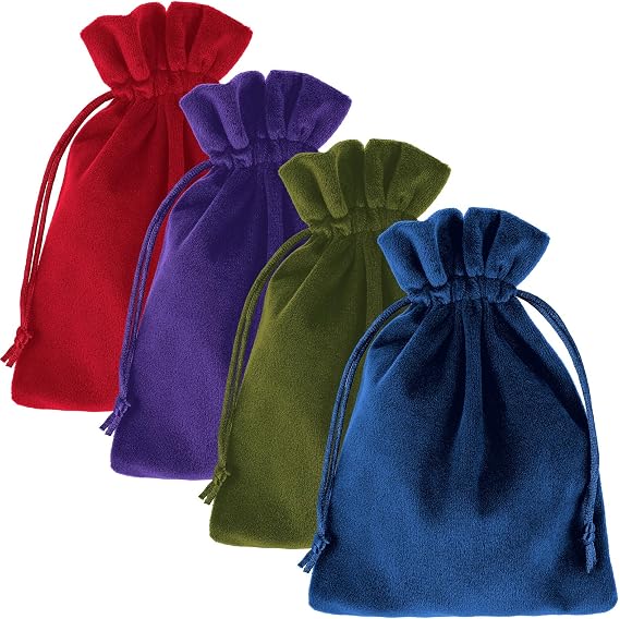 Tucnoeu Pack of 4 Velvet Pouches Soft Velvet Bags 13 x 18 cm Jewellery Bag with Drawstring Small Velvet Bags for Jewellery Rings Gifts Weddings Parties
