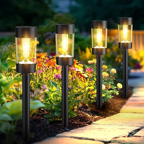 Eyrosa Solar Lights Outdoor, 12 Pack Waterproof Solar Landscape Lighting for Pathway Garden Yard Path Walkway Driveway Lawn Patio Outside Decor, Black