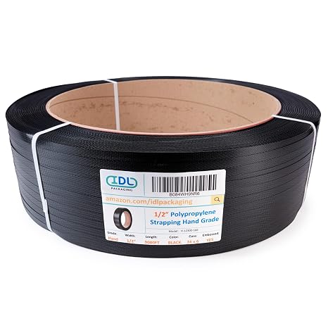 IDL Packaging 1/2" x 9000' Hand Grade Polypropylene (PP) Strapping Roll | 16" x 6" Core Size, 300 lbs Break Strength - Lightweight and Affordable Poly Banding - Flexible Packing Straps
