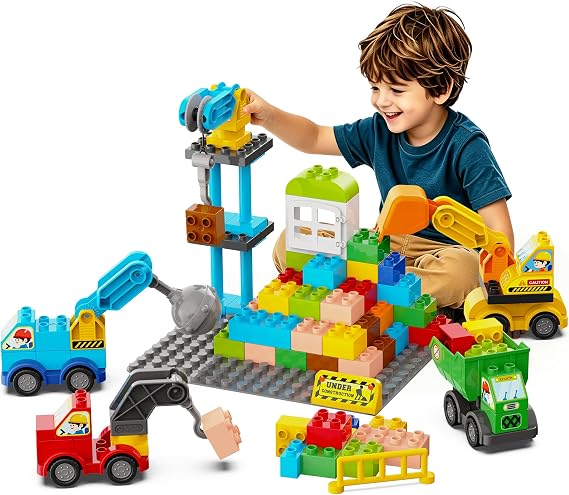 Building Blocks for Ages 3 4 5 Year Old, STEM Toy with Baseplate & Vehicles