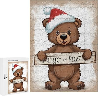 Zomyto Christmas Bear with Funny Quote Rustic Wall Decor Farmhouse Wall Art Decor Christmas Decoration Gifts for Family 500 Piece Puzzles for Adults 15x21
