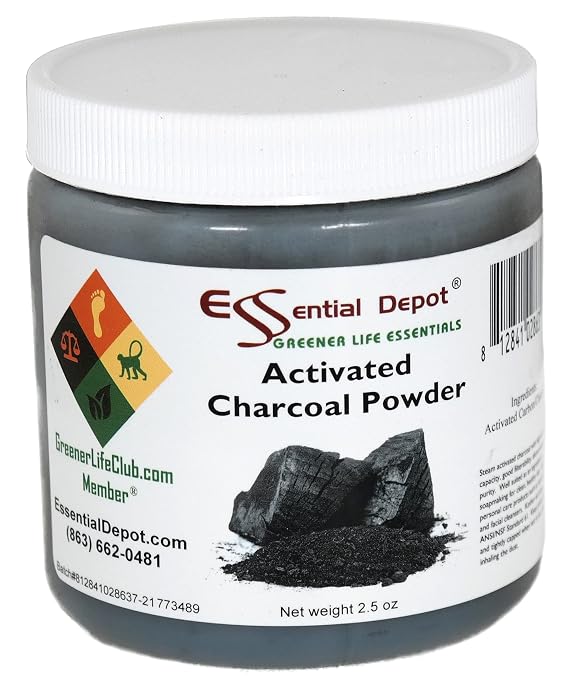Essential Depot Activated Charcoal Powder - 2.5 oz - Safety Sealed HDPE Container with Resealable Cap