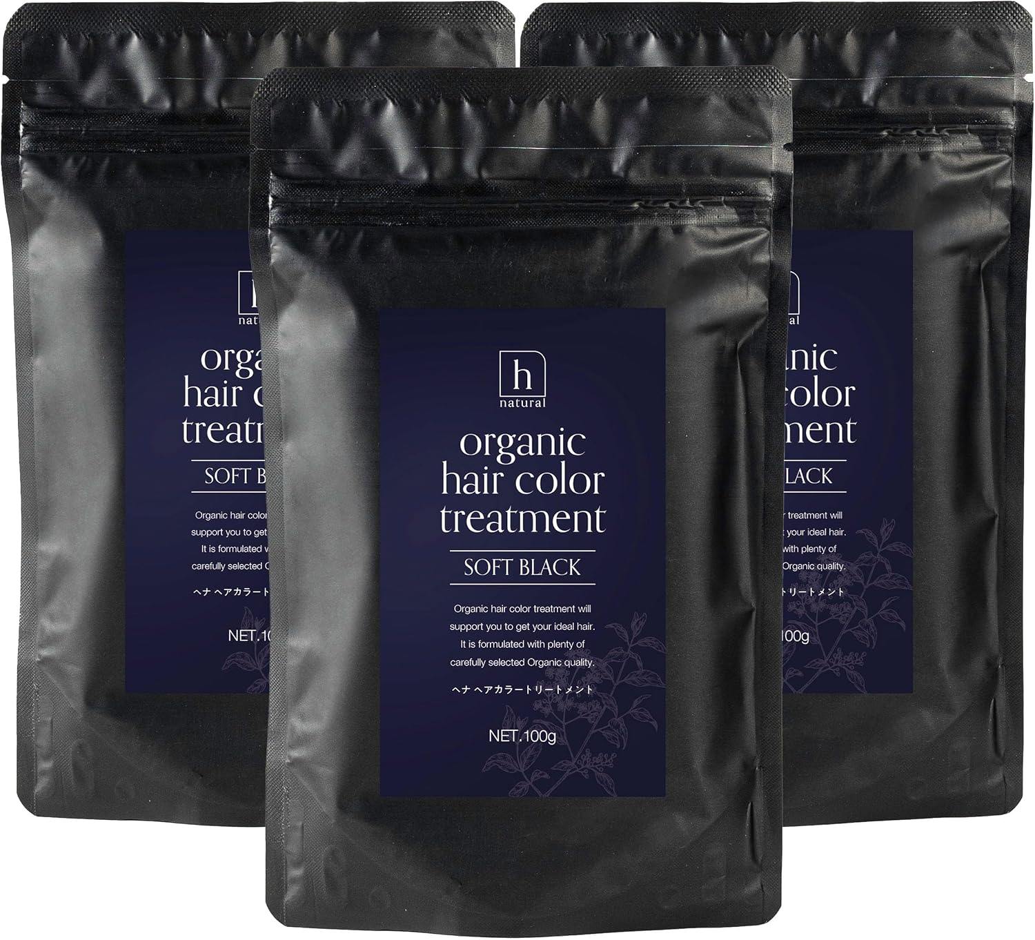 Henna Hair Dye, Black, Organic Hair Color, Treatment, Color, Herbs, Powder, No Synthetic Ingredients, Gentle on Hair and Scalp, Hair Color HENNA h Natural, 10.6 oz 300 g 3 Bags x 3.5 oz 100 g,