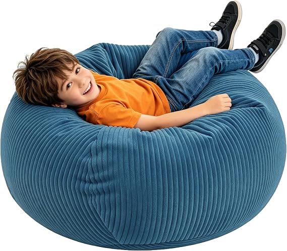 LPMOERA Soft Corduroy Kids Bean Bag Chair with Memory Foam Filling Blue