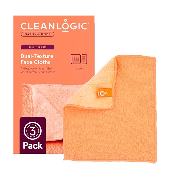 Cleanlogic Dual-Texture Face Wash Cloths - Exfoliating - 3 pack