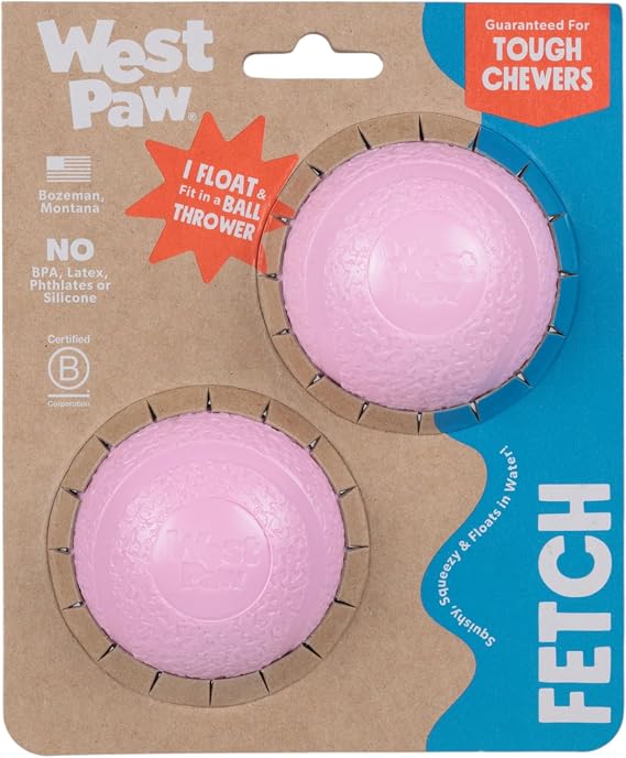 WEST PAW Zogoflex Boundr Ball Puppy Toy Bouncing Toys for High-Energy Puppy Play - Aggressive Chewers, Catch, Fetch Floatable, Recyclable, Dishwasher-Safe, Non-Toxic Small - Bubblegum - 2-Pack