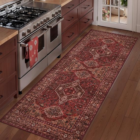 Tangsoo 2x6 Washable Runner Rug for Hallways, Non Slip Vintage Runner Rug, Soft Low Pile Long Rug Runner, Print Distressed Carpet Runners for Kitchen