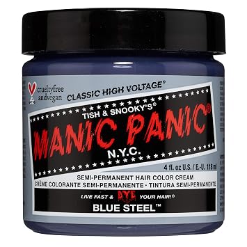 MANIC PANIC Classic Blue Steel Semi Permanent Hair Color - Cool Silver Hair Dye for Women & Men That Lasts 4-6 Weeks - Vegan, Ammonia & Cruelty-Free - Create & Mix Custom Shades 4oz