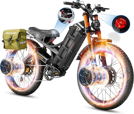 eAhora 6000W Romeo Pro 3 Dual Motor Electric Bike for Adults 52MPH, 60V70A, 26x4 Fat Tire Full Suspension All Terrain Ebike for Men Women, Up to 300 Miles for Snow Off-Road Commuter Mountain E-Bike