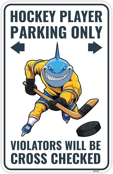 Venicor Hockey Sign - 9 x 14 Inches - Aluminum - Ice Hockey Gifts for Boys Room Decor Birthday Party Favors Stuff