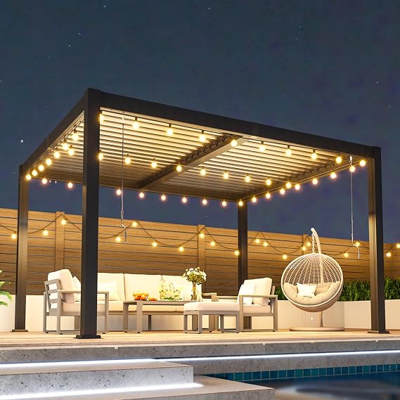Pergola 10' x 12' with Aluminum Frame and Adjustable Louvered Roof | Outdoor Hardtop Patio Pergola Gazebo, Integrated Gutter System for Deck, Backyard, Garden, Dark Gray