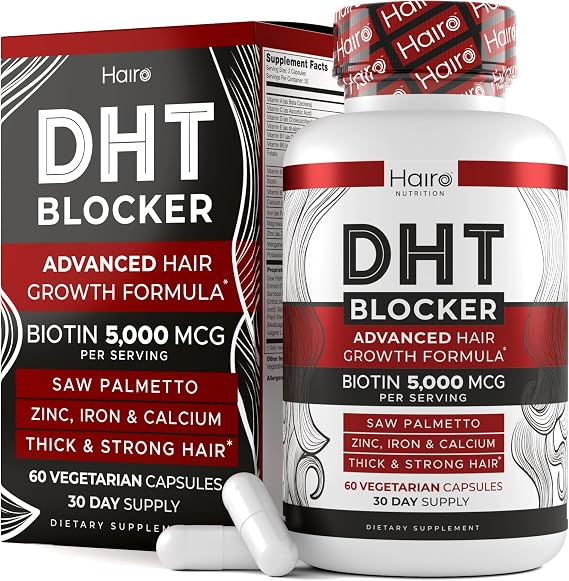 DHT Blocker Hair Growth Supplement - High Potency Biotin & Saw Palmetto for Hair Regrowth - Natural Hair Loss Treatments for Women & Men - Helps Stimulate Hair Follicle Growth