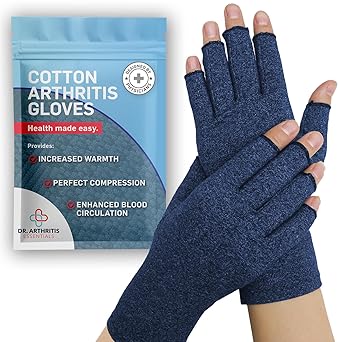 Dr. Arthritis Essentials Open-Fingertip Arthritis Gloves, Compression Gloves Ideal as Raynauds Gloves, Hand Brace for Arthritis (Navy, Medium)
