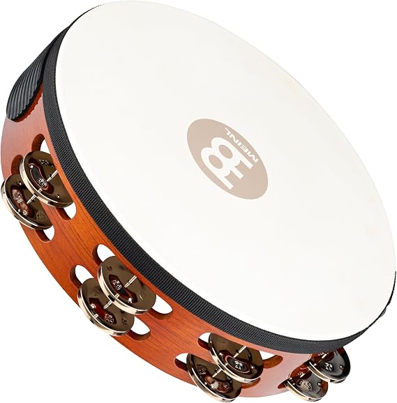 Meinl Percussion TAH2AB Traditional 10-Inch Wood Tambourine with Goat Skin Head and Steel Jingles, 2 Row