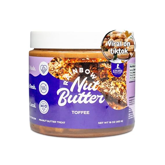Rainbow Nut Butter, Toffee Peanut Butter, Spread, Treat, Snack, Dessert, Milk Chocolate Chips, High Protein Flavored Nut Butter, (16 oz Jar)