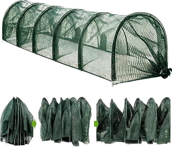 Foldable Chicken-Run Tunnel, Long Quick Installation Flexible Portable, Outdoor Metal Chicken Coop Cage With Cover & Plas-tic Swing - For Ducks Geese Rabbits Small Pets Chicks Quail