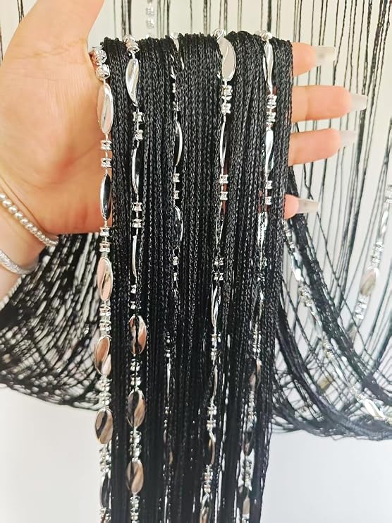 LBttnny Beaded Curtains for Bedroom Macrame Curtains for Windows Living Room Boho Decor Large Wall Hanging Beads Curtain for Doorway Closet Curtains Wedding Backdrop (Black)