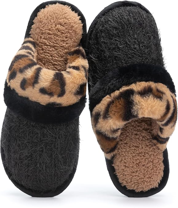 GOEWY Fuzzy Slippers for Women Indoor Outdoor with Memory Foam Cozy Shoes