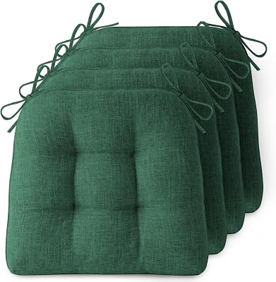 Non-Slip Chair Cushions for Dining Chairs Set of 4 Thick Kitchen Chair Pads Dining Room Seat Cushion with Ties 16 x 16 x 4 Dark Green