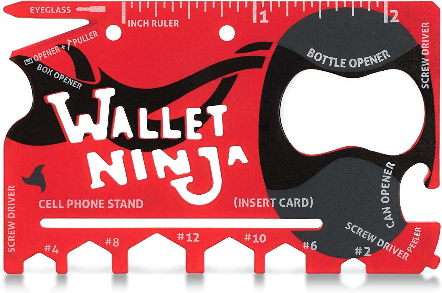 Wallet Ninja Limited Edition Soft Touch Finishing in Matte Red 18 in 1 Multi-Purpose Credit Card Size Pocket Multi-Tool