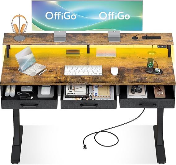 OffiGo Standing Desk with 3 Storage Drawers, 140cm Height Adjustable Desk
