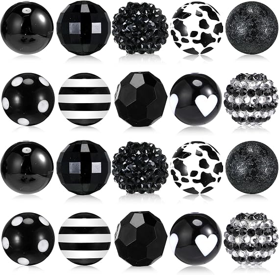 Ferreve 20 Pcs 20mm Chunky Focal Beads for DIY Beadable Pen, Black