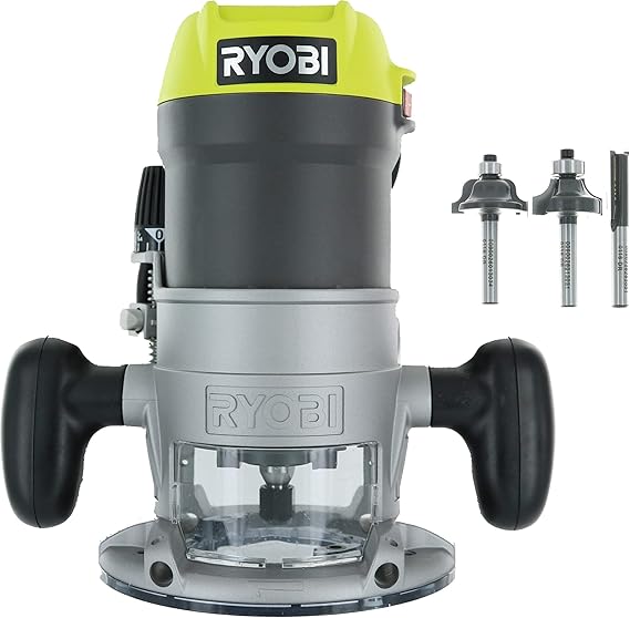 Ryobi 8.5 Amp 1-1/2 Peak HP Router 3 Piece Router Bit Set Ryobi