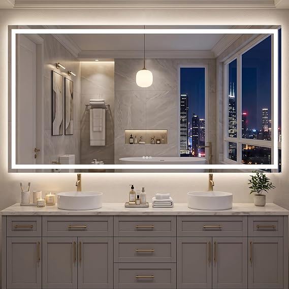 Antok 72x36 LED Bathroom Mirror with Lights, Backlit + Frontlit