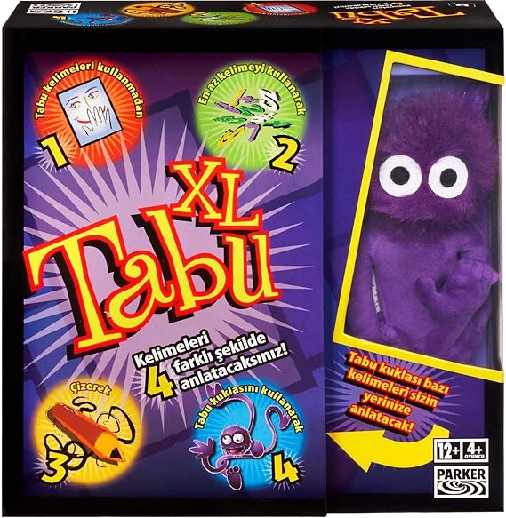 Hasbro Gaming Taboo XL Box Game, 4 Different Game Alternatives, Play Taboo by Drawing Rows Next to the Classic Game, Explaining with a Taboo Puppet, and Using Up to 15 Words