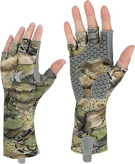 KastKing San Rafael Fishing Gloves, UPF 50 Sun Protection Fingerless Gloves Quick-Dry, Extended Cuff UV Protection Gloves for Outdoor, Kayaking, Rowing, Paddling,Hunting
