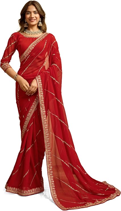 Women's Georgette Embroidery Saree with Blouse Piece