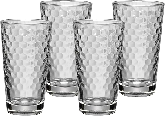 WMF Tumbler Glasses Set of 4 Tumblers with Honeycomb Structure Cocktail Long Drink Glass Heat Resistant Dishwasher Safe, Glass, transparent, 16.5 x 16.5 x 15 cm