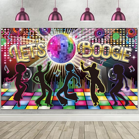 Tegeme 70s Disco Party Decorations Photo Backdrop Let's Boogie 72.8x43.3