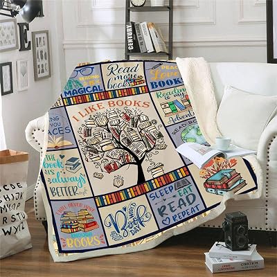 Book Lovers Gifts, Gifts for Book Lovers Women Men, Librarian Gifts, Bookworm Gifts, Literary Gifts, Best Gifts for Reading Lovers, Ultra Soft Warm Sherpa Throw Blanket for Couch Bed 50 x 60