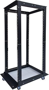 22U 4-Post Open Frame Server Rack Adjustable Depth 24"37", 19" Network Equipment Rack with Square Mounting Holes, Floor Standing Steel Rack for IT, AV & Telecom