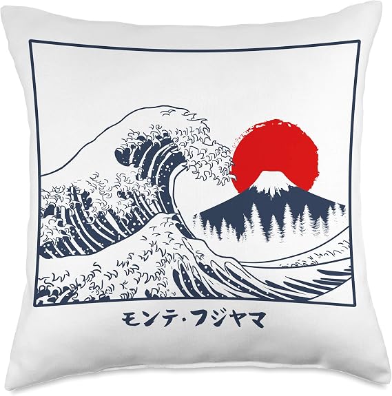 Tsunami wave Fujiyama Throw Pillow